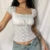 2000s Retro Cottage Milkmaid Crop Tops Fairycore Kawaii Short Sleeve Tees Y2k Aesthetic Preppy T-shirts