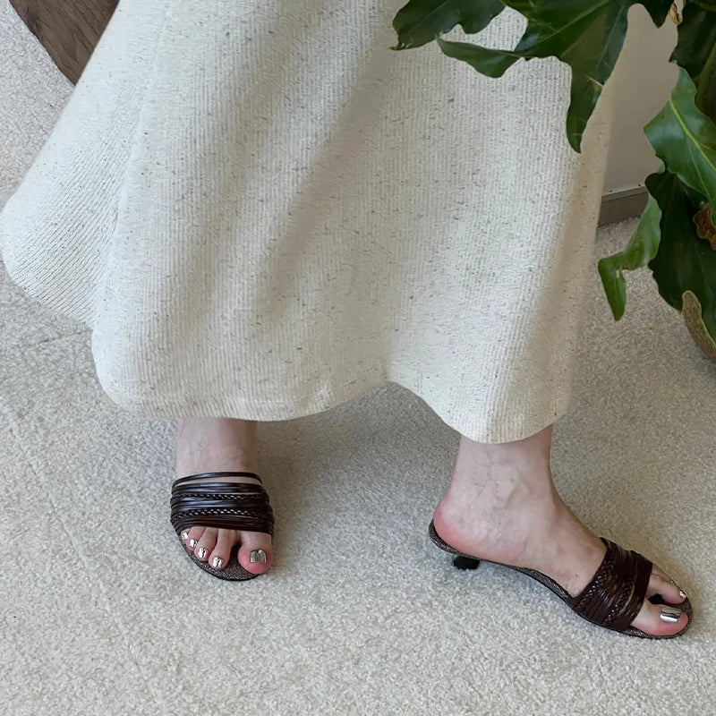 Designer Summer Low Heel Weave Slippers Open Toe Dress Slides Outdoor Gladiator Shoes