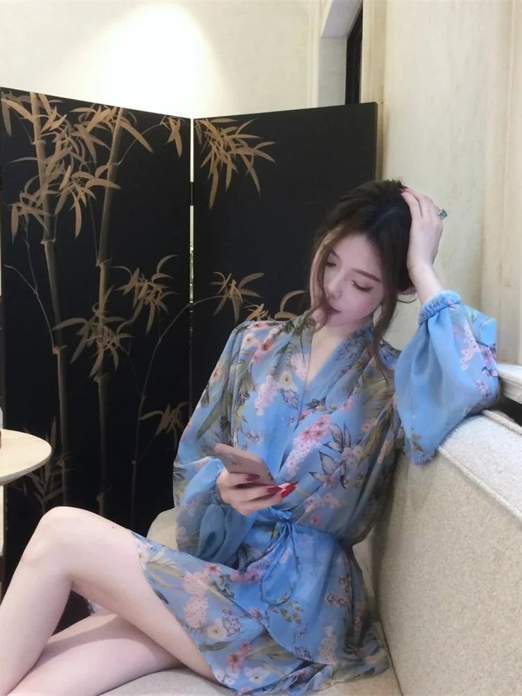 French Flower Chiffon Dress Retro Lantern Sleeve Mini Dress Female Even Party Korean Summer