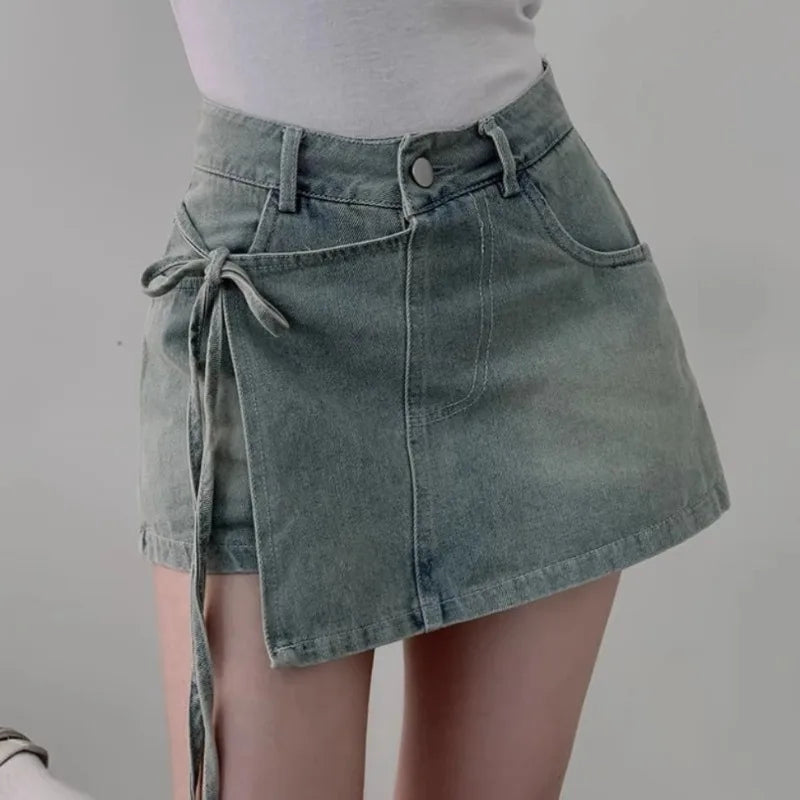 Fake 2 Pieces Shorts Mujer Bandage Korean Pants Spring Summer Simple Pantalones Cortos