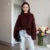 Burgundy Red Double Breasted Overcoat Lace Up Loose Lapel Pockets Long Sleeve Coat New High Street Outerwear