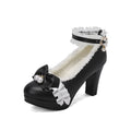 Ankle Strap Lolita Pumps Round Toe Thick High Heels Buckle Ruffles Bow Kawaii Cosplay Shoes Spring Autumn