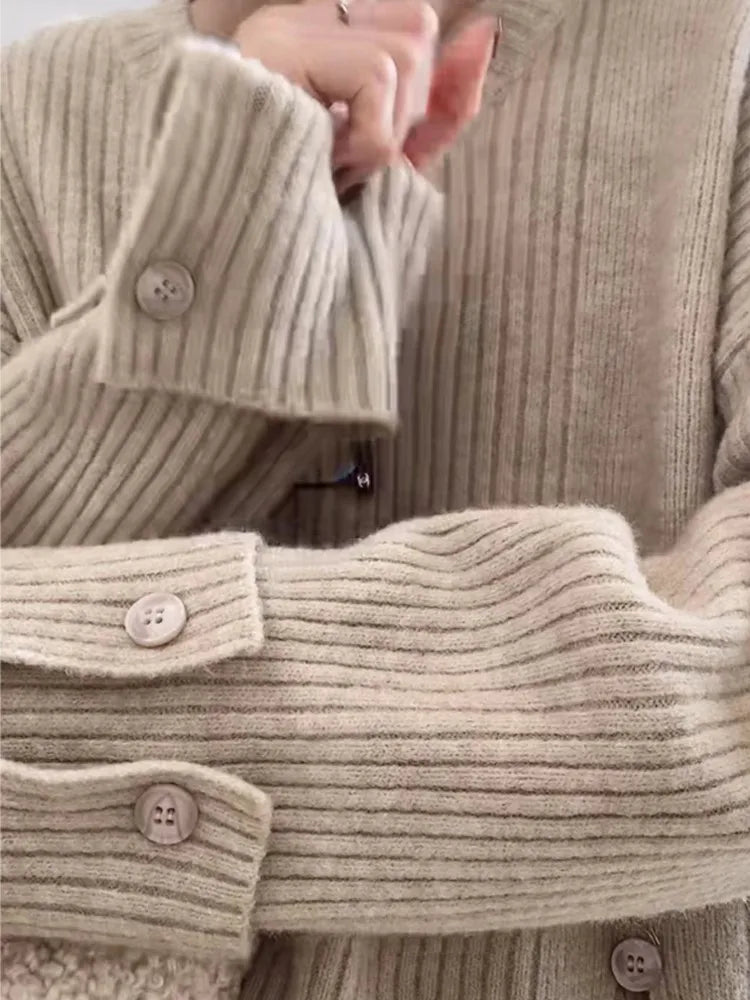 ’s Knitted 2-piece Set Tracksuit Autumn Winter O-neck Pullover Sweater Wide Leg Pants Harajuku Warm Suit New