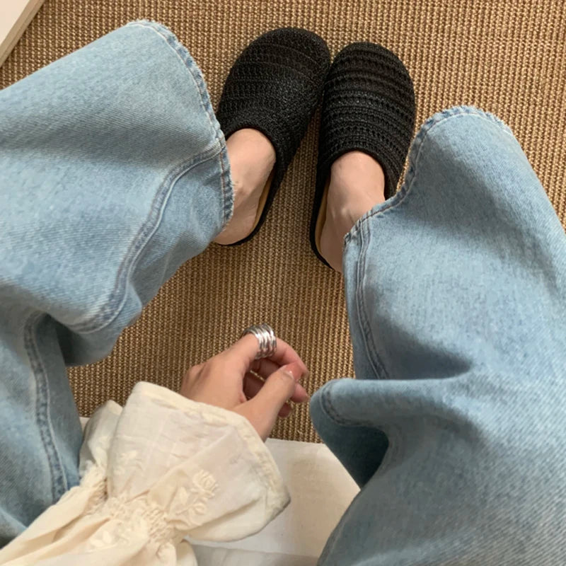 Summer Breathable Hollow Out Mules Slippers Slip on Singbacks Shoes Dress Slides