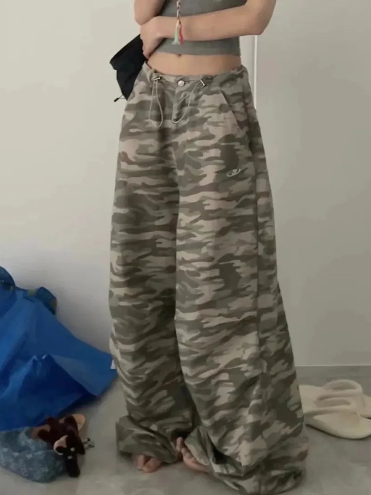 Y2k Camouflage Pants Hip Hop Baggy Pants Korean Drawstring Oversize Low Waist Summer Trousers