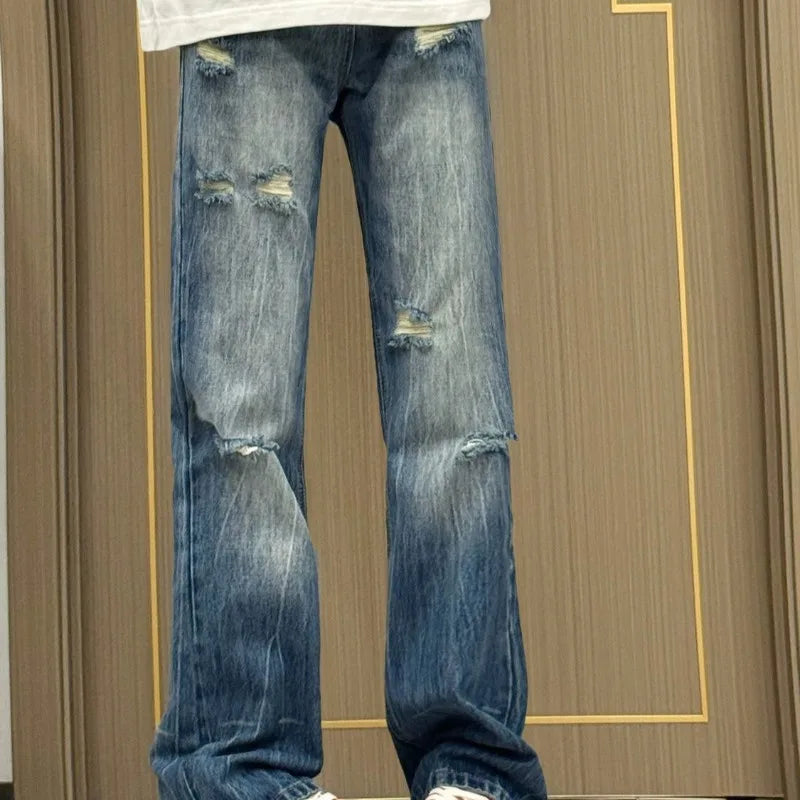 Denim Pants Blue Holes Spring Autumn Y2k Pantalones De Mujer Korean Trousers