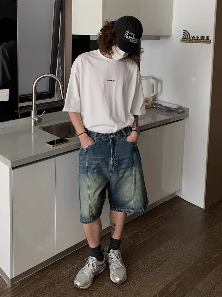 Washed Denim Shorts for Summer New Loose Wide Leg Jeans Y2k Egirl High Waist Straight Fivepoint Pants