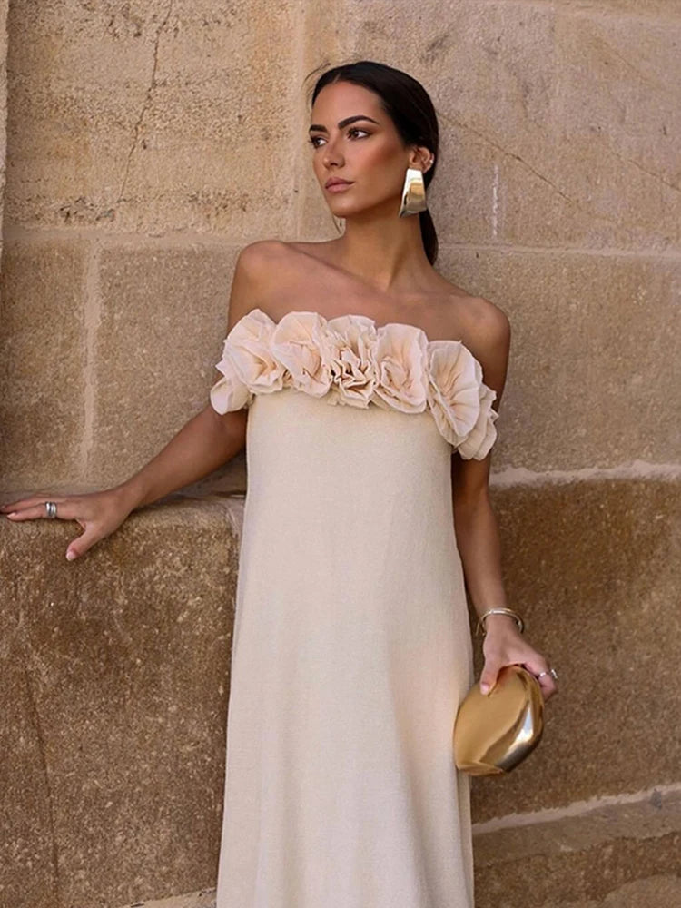 3d Flower Tube Dresses Knitted Sleeveless Long Dress Female Summer Autumn Street Party Evening