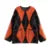 Mohair O-neck Contrast Color Knit Sweater Geometry Print Long Sleeve Loose Single-breasted Knitwear Lady All-match Top _