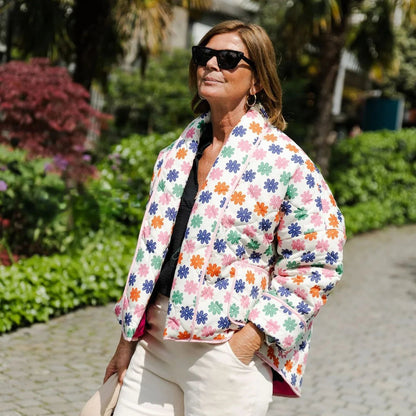 Patchwork Print Jacket Coats for Autumn Winter Long Sleeve Cotton Warm Cardigan Coat Female Outwear