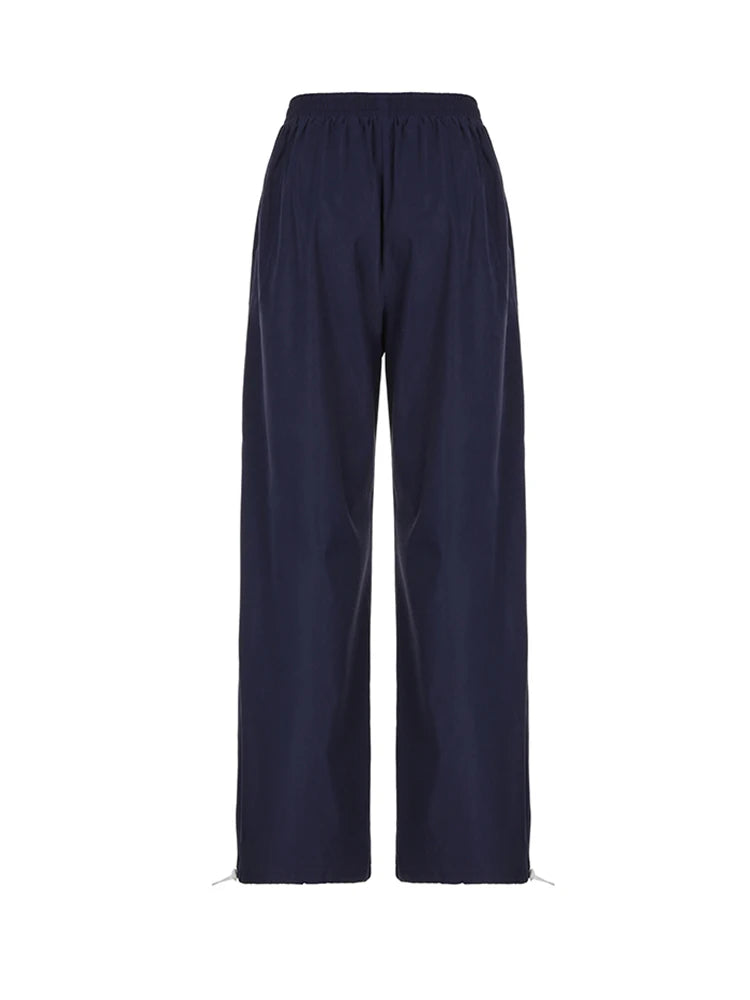 Side Stripe Elastic High Waist Loose Straight Leg Pants Letter Print Street Style Hippie Baggy Trousers Preppy