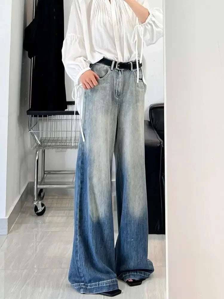 Retro Gradient Boot Cut Jeans Y2k Loose Korean Wide Leg Denim Pants Harajuku Mujer Bottoms