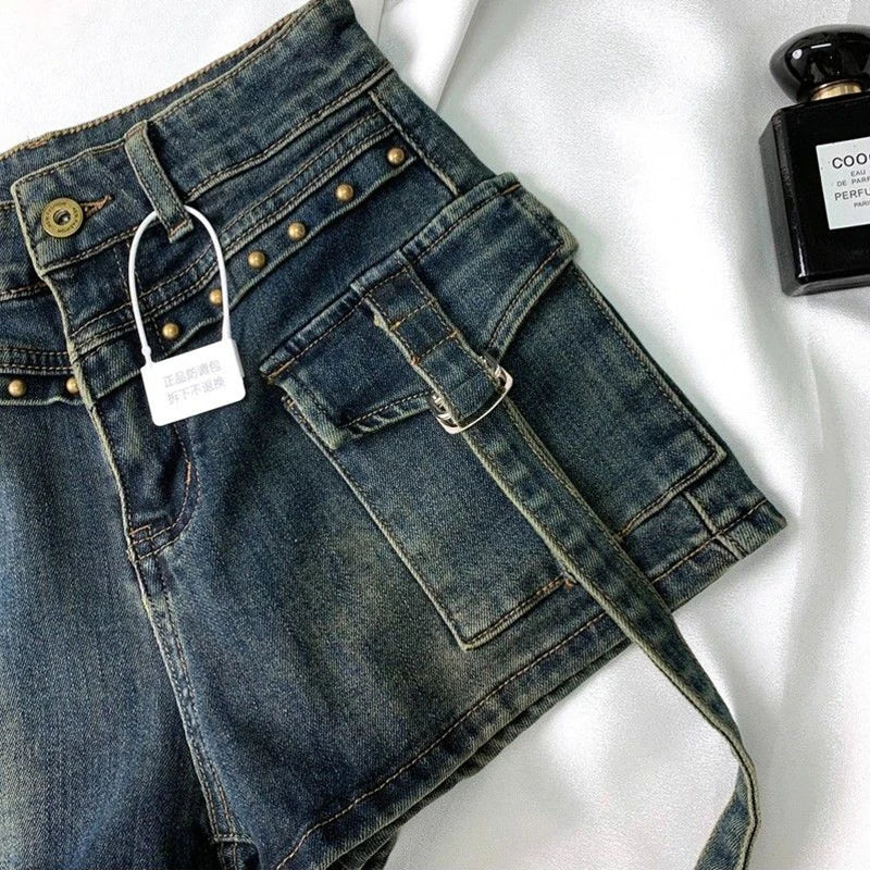Y2k 2000s Cargo Denim Shorts High Waist Shorts Jeans Summer Harajuku Korean Hot Short Pants New