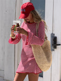Striped Knit Sweater Mini Dress Female Patchwork High Waist Contrast Zebra Printed Beach Dress Knitwear Dress Autumn