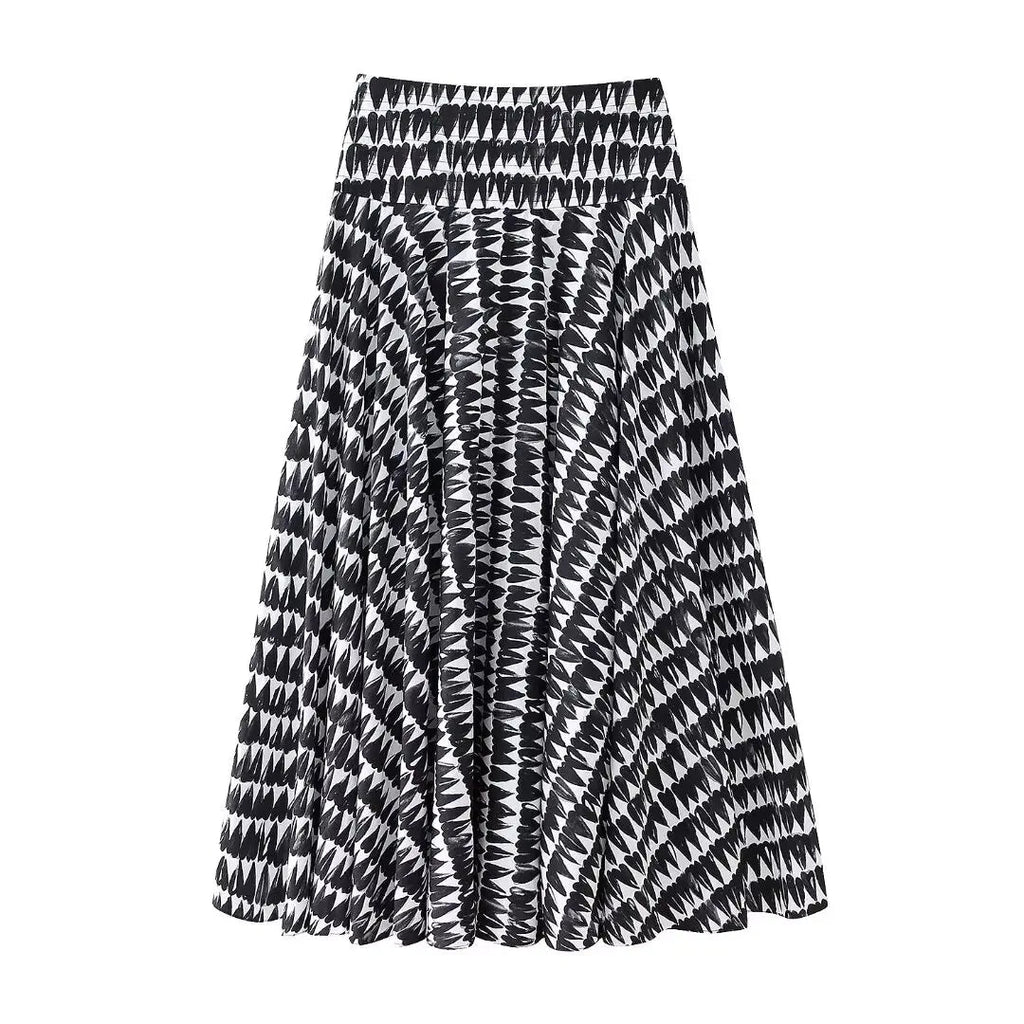 2 Piece Set Printed Bow Lace Up Cropped Camisole Sleeveless Tops High Waist Aline Pleated Skirts