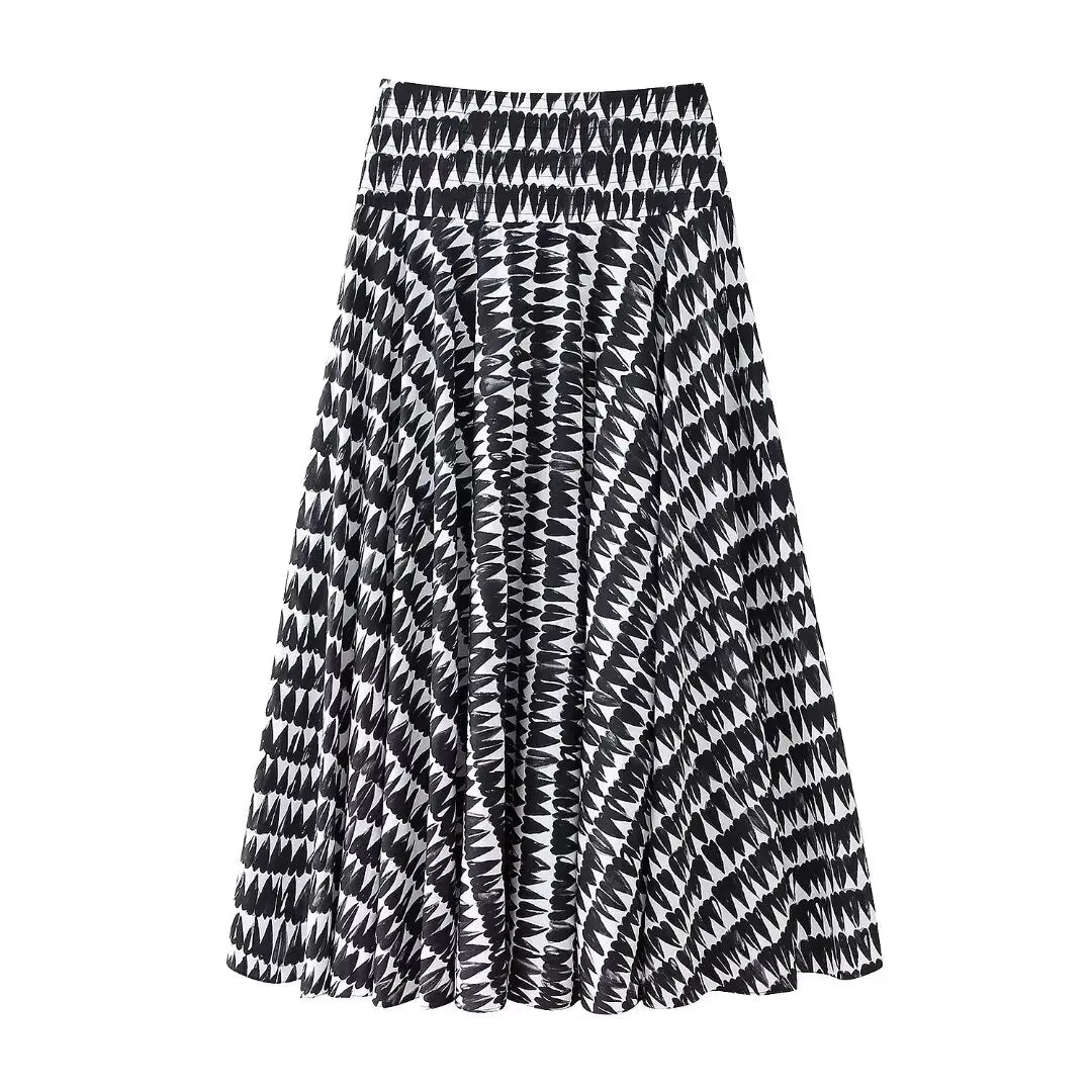 2 Piece Set Printed Bow Lace Up Cropped Camisole Sleeveless Tops High Waist Aline Pleated Skirts