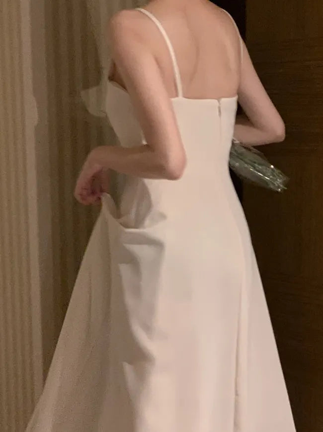 Spaghetti Straps Champagne Wedding Guest Dress Spring Summer Aline Midi Dresses Evening Party Korea Vestido Muje