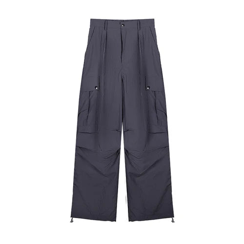 Printing Cargo Trousers for High Waist Patchwork Drawstring Long Pants Female Style