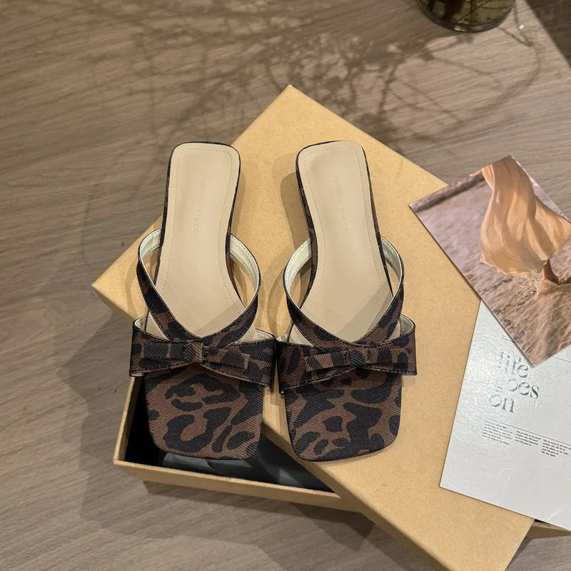 Summer Beach Vacation Slippers Open Toe Low Heel Slide Butterflyknot Dress Shoes
