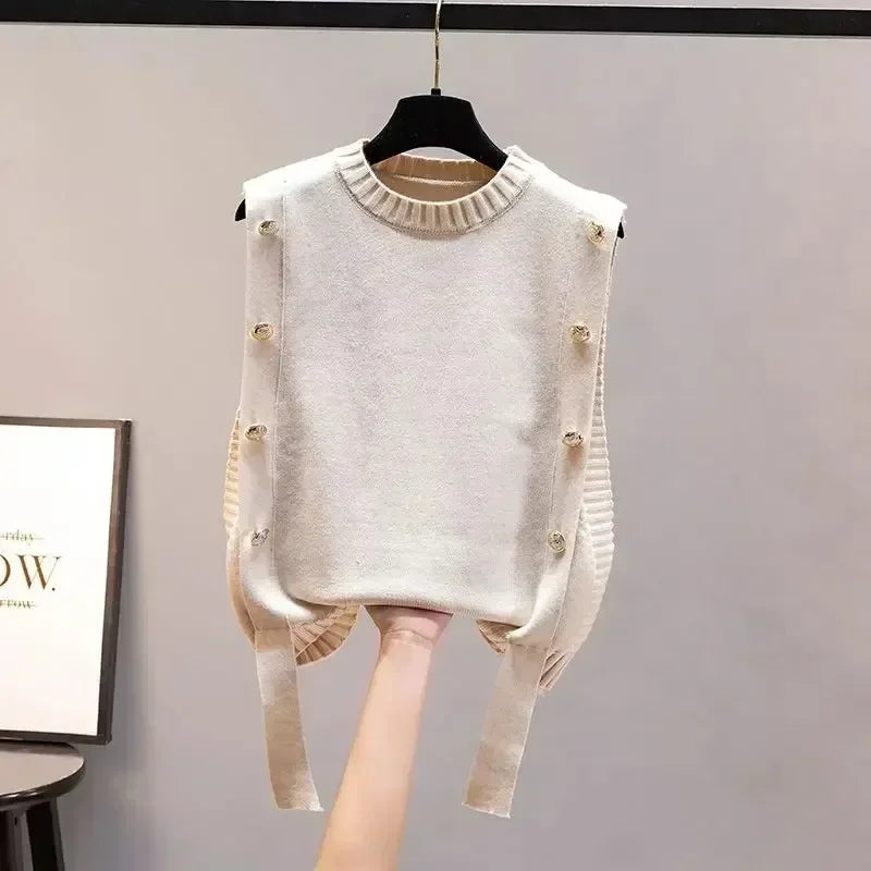 ’s Waistcoat Spring and Autumn Outer Wear Pullover Sweater New Sleeveless Round Neck Knitted Top