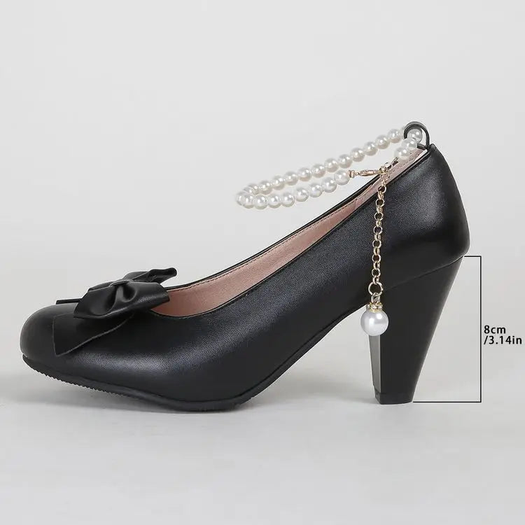 Bowknot Shallow Mouth Korean Shoes Pearl Decorateion Female Sneakers Round Toe Heels Crystal Butterfly 2