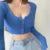 ’s V-neck Tank Tops T-shirt Short Sleeve Color Button Crop Top Clubwear Top Summer Slim Short T-shirt for
