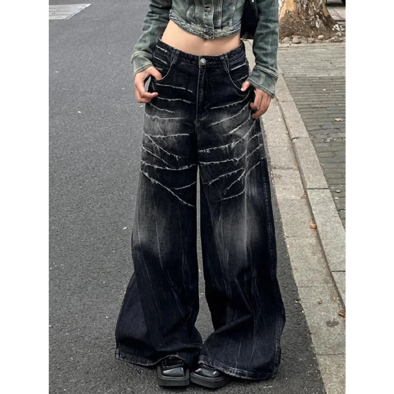 Baggy Blue Jeans America Y2k Denim Trousers Harajuku High Waist Cowboy Pants Autumn Trashy Clothes