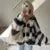 Loose Mohair Striped V-neck Cardigan With Scarf Lantern Sleeve Single Breasted Knitwear Lady New