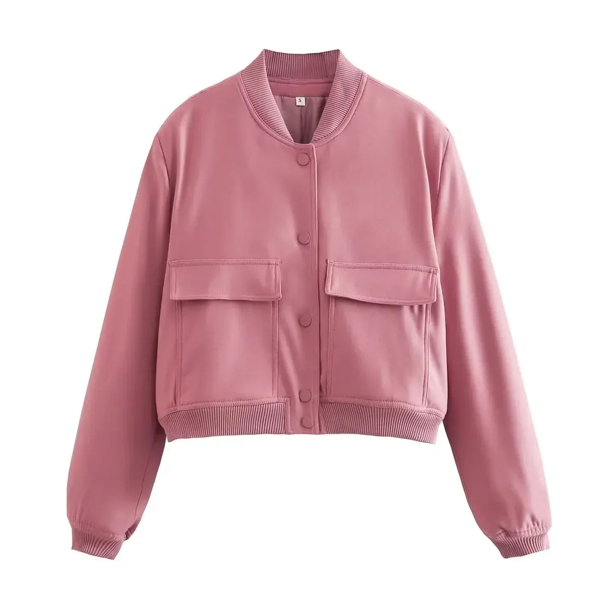 Basic Stand Collar Jacket Long Sleeve Cardigan Button Up Cropped Coat Baseball Outerwear Autumn Winter Clothes