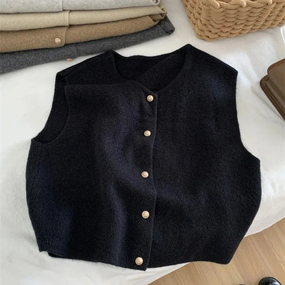 Autumn New Cardigan Korean Knitted Sleeveless Female Sweater Tanks New Slim Tops