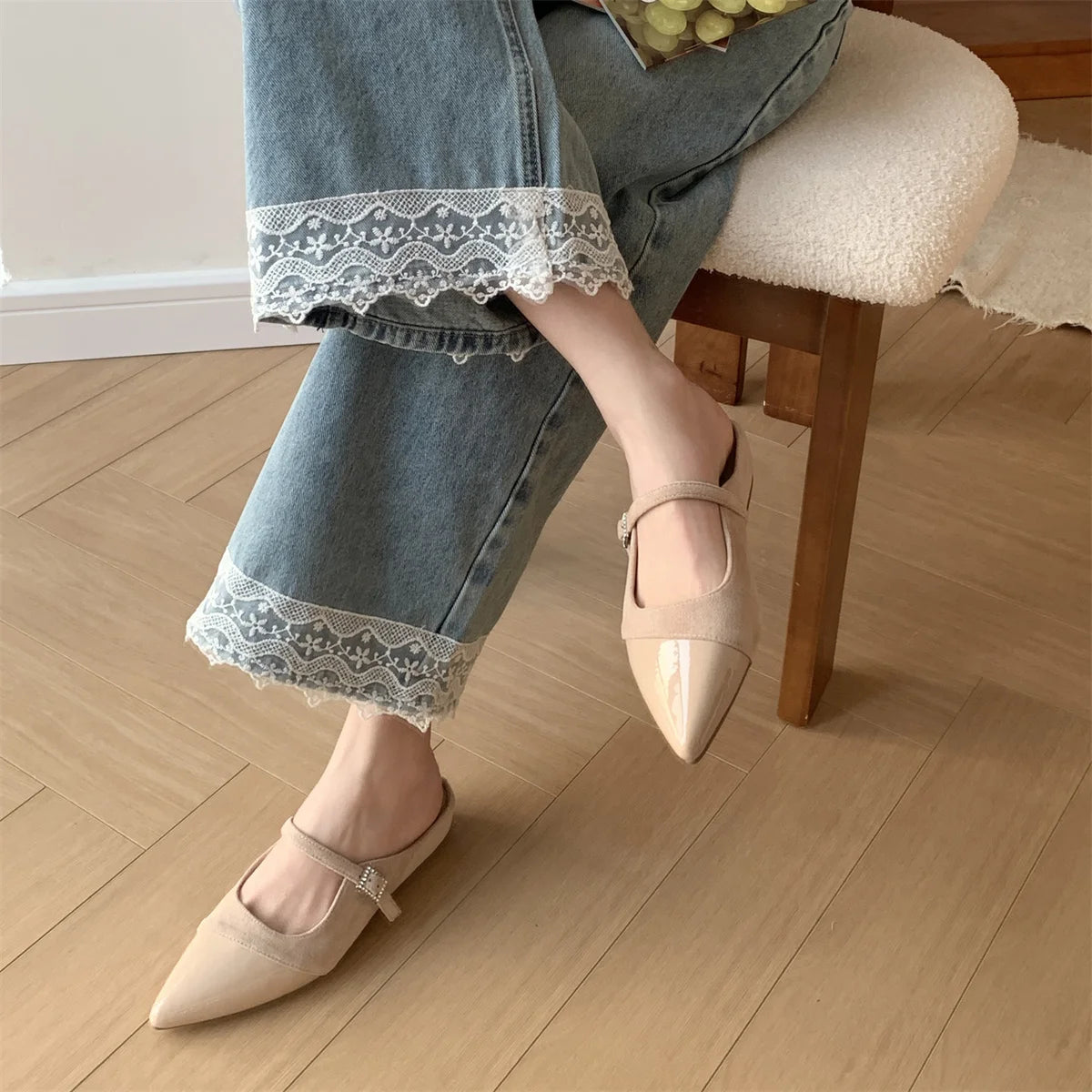 Shoes Woman's Slippers Pointed Toe Slides Silver Cover Flat Scandals Bling Slippers Shoes Cover Toe S