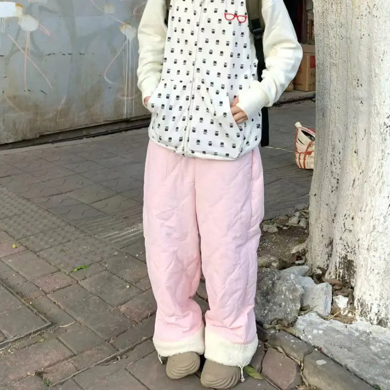 Winter New Pants Diamond Lattice Loose Patchwork Warm Waterproof Cotton Pants Student Pantalones De Mujer