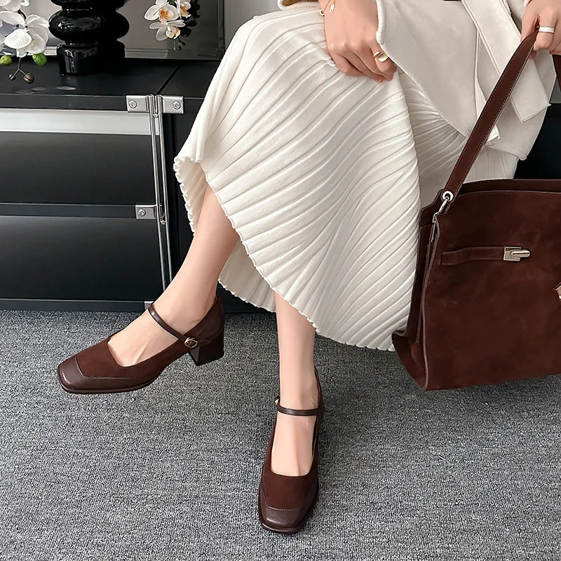 Shallow Mouth Square Toe Summer Shoes Female Footwear Sneaker New Dress Retro High Fabric Leisure Pu Spring R