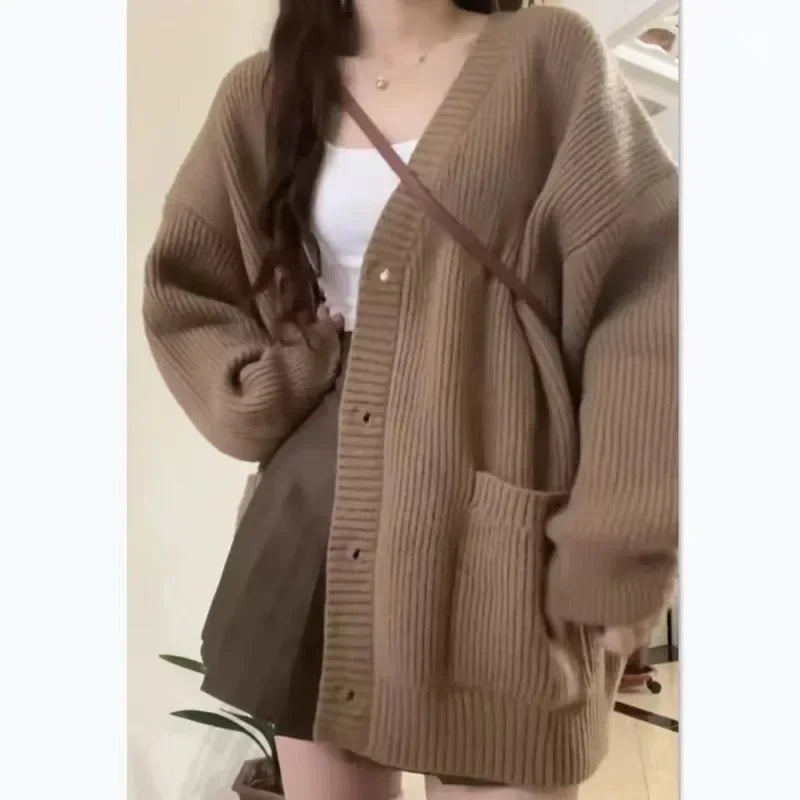 Sweater Cardigans Coats Autumn Winter Female Long Sleeve V-neck Loose Knitted Jackets Cardigan Sweaters