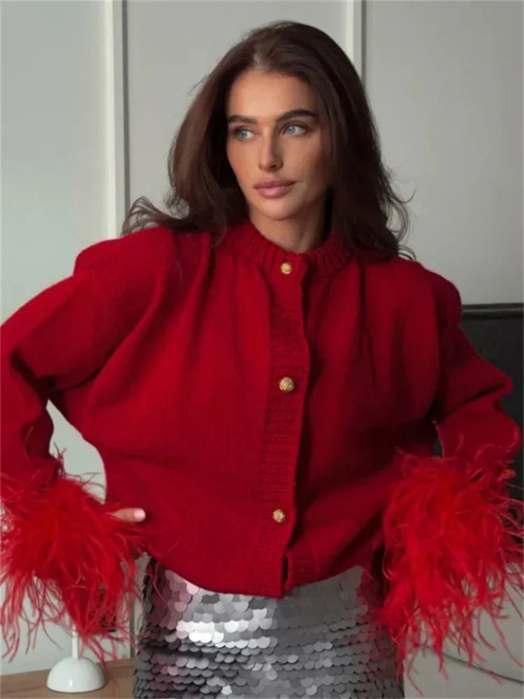 Patchwork Cardigan Sweater ’s Long Sleeve High Waist Slim Fluffy Y2k Clothes Outwear Female Knitwear Coat New