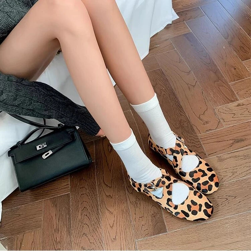 Ballet Shoes New Spring Flats Shoes Cross Large Size Genuine Leather Mary Jane Shoes