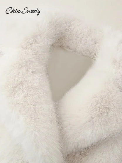 Fluffy Faux Fur Coat Loose Lapel Plush Long Sleeve Buckle Thick Jacket Autumn Winter Warm Overcoat New