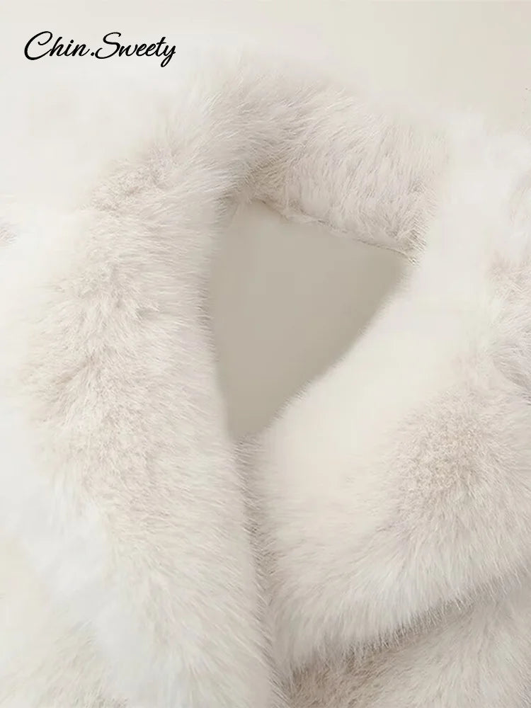 Fluffy Faux Fur Coat Loose Lapel Plush Long Sleeve Buckle Thick Jacket Autumn Winter Warm Overcoat New