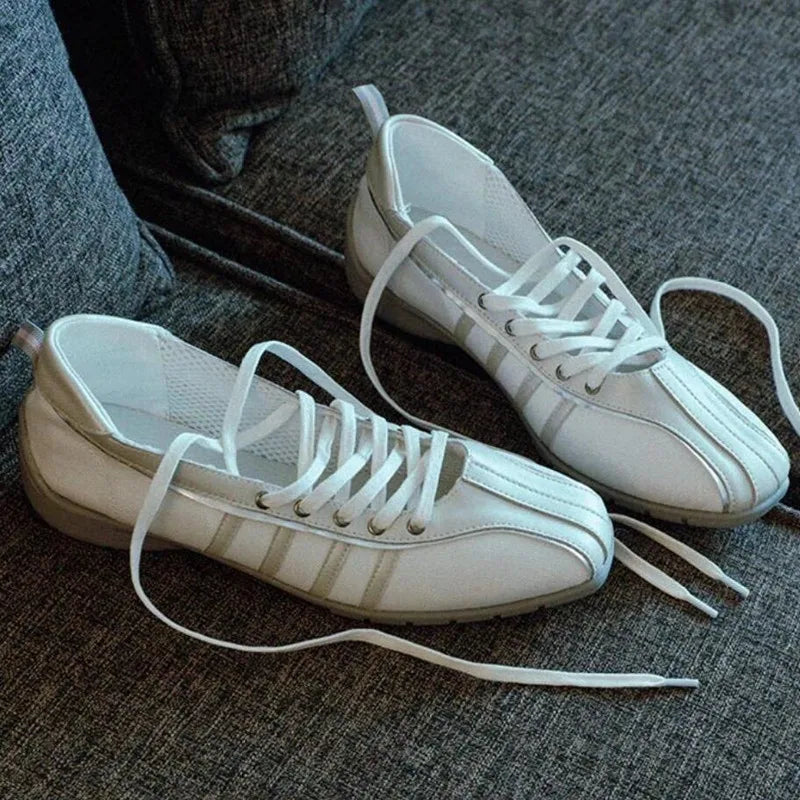 Color Ballet Shoes for Laceup Shallow Sewing Round Toe Low Heel Sneakers Designer Brand Leisure Outdoor Star Style