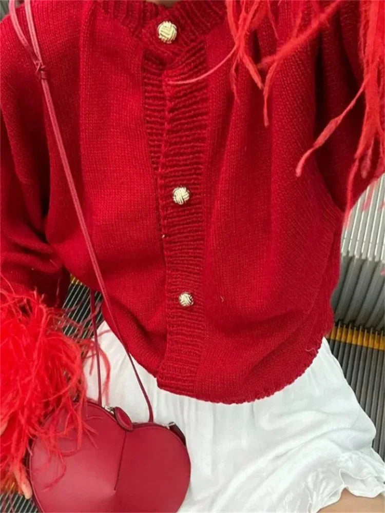 Patchwork Cardigan Sweater ’s Long Sleeve High Waist Slim Fluffy Y2k Clothes Outwear Female Knitwear Coat New