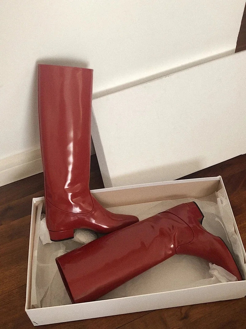 New Modern Knee High Long Boots for Red Footwear Female Pointed Toe Heels Autumn Western Boots Shoes