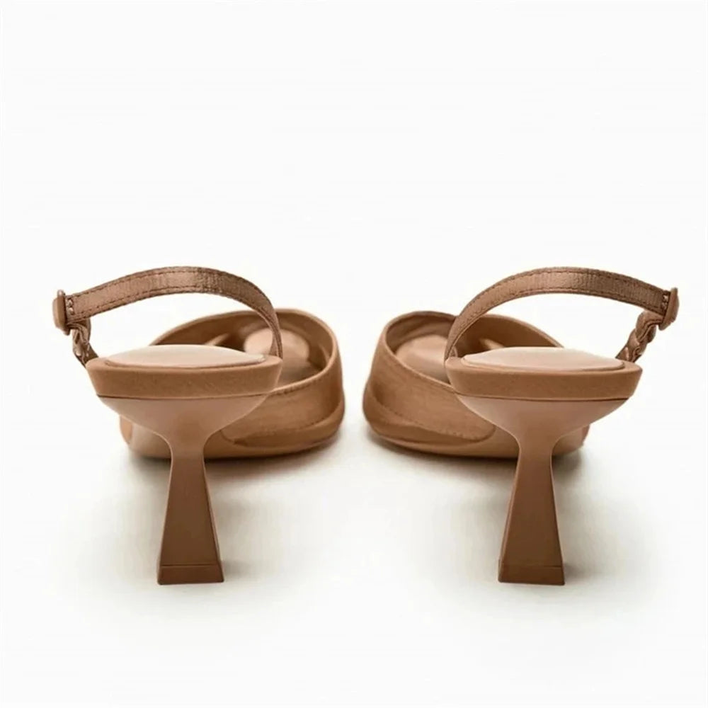 Cross Upper Pumps Slingbacks Point Head Spike Kitten Heels Sandals for Woman Khaki Heels Slipper Shoes Trend