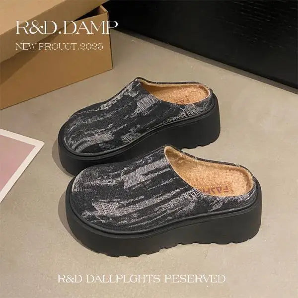 Female Shoes Cover Toe House Slippers Platform Winter Footwear Slides Fur Flip Flops Loafers Soft Designer Plush