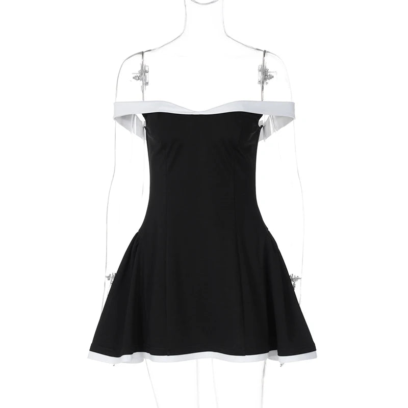 Tube Top Gown Dress for Slim Contrast Color Mini Dresses Backless One-shoulder Clothes Female