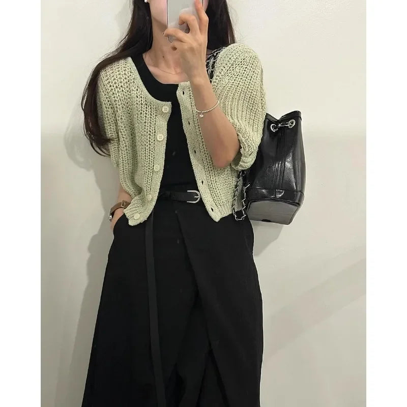 Color Pleated Midlength Skirt Summer New Korean High Waist Loose All Match Aline Skirt