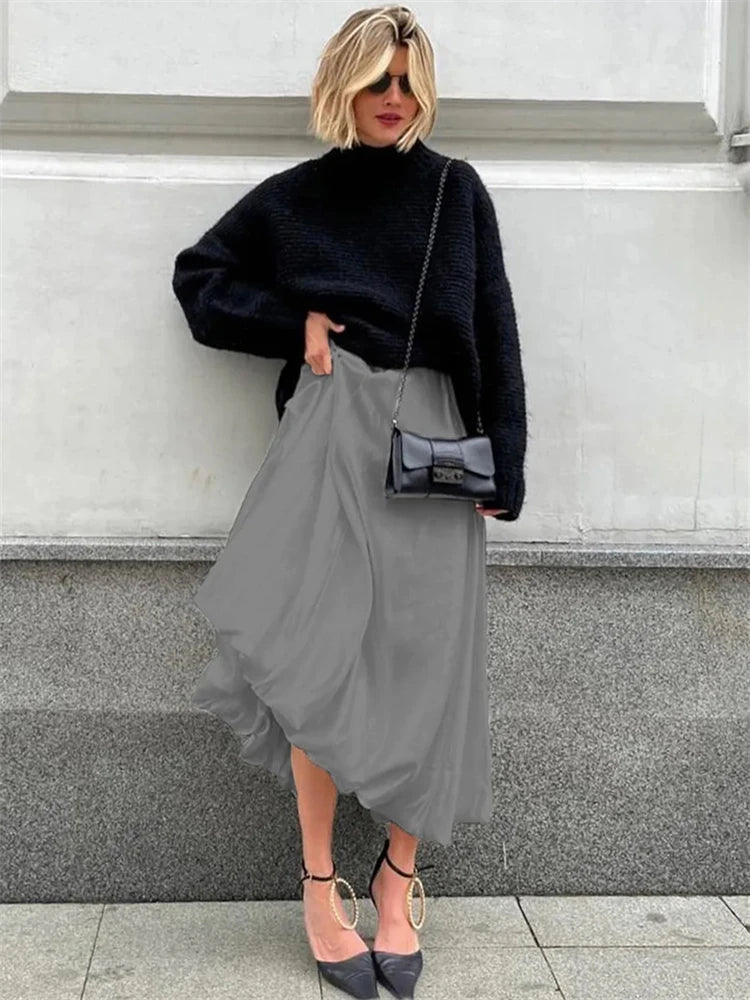 Silk Satin White Maxi Skirt Long Ruffled Pleated Skirts Lantern Pants Aline Silk Long Skirts for New
