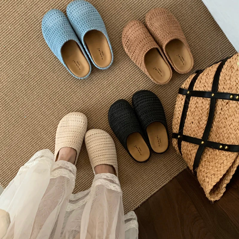 Summer Breathable Hollow Out Mules Slippers Slip on Singbacks Shoes Dress Slides