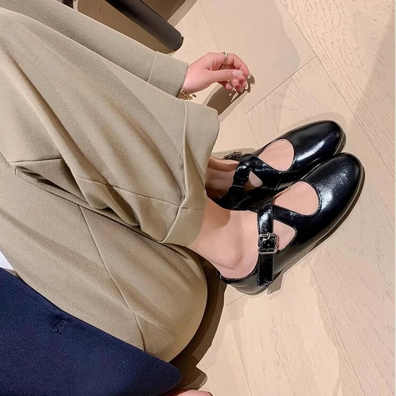 Ballet Shoes New Spring Flats Shoes Cross Large Size Genuine Leather Mary Jane Shoes
