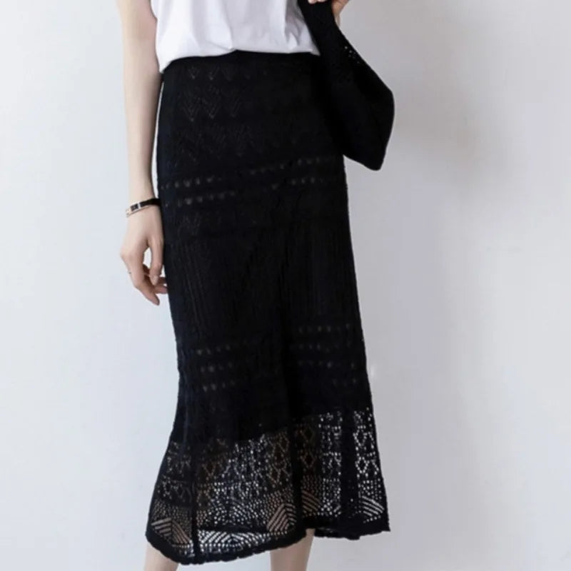 Knitted Mermaid Skirts Spring Summer Korean Faldas Mujer Retro Sweet Long Skirt