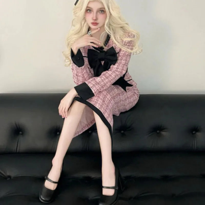 Autumn Winter New Korean Two-piece Skirt Set Crop Jacket Coat Bodycon High Waist Midi Skirt Outfits